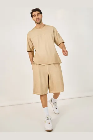 Styli Beige Short Sleeves Pure Cotton T-Shirt With Shorts