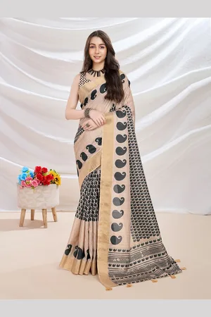 Ishin Floral Printed Zari Saree With Blouse Piece