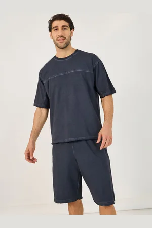 Styli Navy Blue Short Sleeves Pure Cotton T-Shirt With Shorts