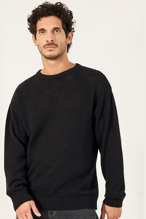 Styli Men Crochet Knit Relaxed Fit Crew Neck Sweater