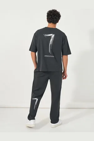 Styli Typographic Printed Round Neck Oversized T-Shirt With Joggers