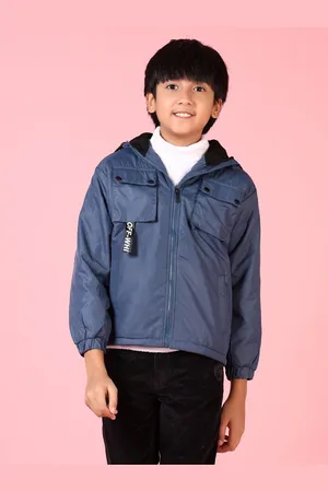 V-Mart Boys Hooded Solid Cotton Casual Bomber Jacket