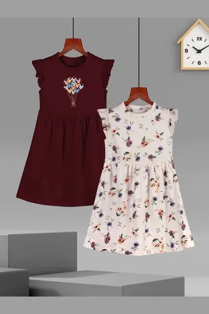 HELLCAT Girls Pack of 2 Printed Flutter Sleeve A-Line Dress