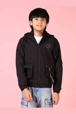 V-Mart Boys Hooded Solid Cotton Casual Bomber Jacket