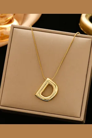 DIVASTRI Gold-Plated Anti-Tarnish D Initial Alphabet Stainless Steel Pendant With Chain