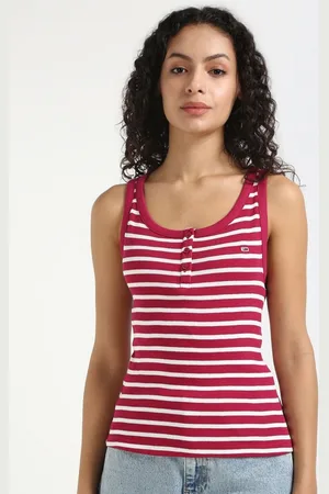 Tommy Hilfiger Women Striped Shoulder Straps Sleeveless Cotton Tank Top