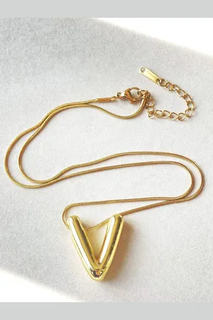 DIVASTRI Gold-Plated Anti-Tarnish V Initial Alphabet Stainless Steel Pendant With Chain