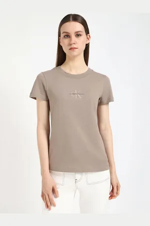 Calvin Klein Women Typography Printed Round Neck Cotton T-shirt