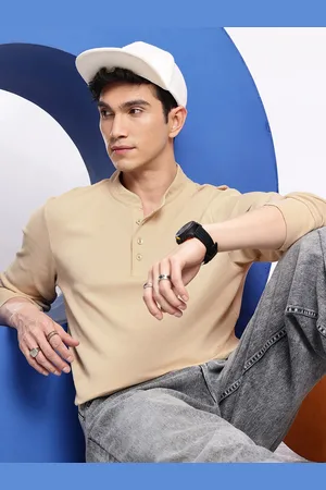Aeropostale Pure Cotton Ribbed Mandarin Collar T-shirt