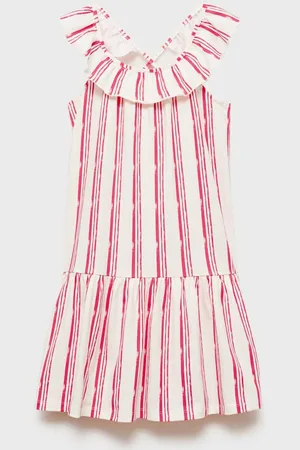 MANGO Girls Striped Pure Cotton Drop-Waist Dress
