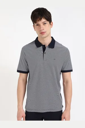 Calvin Klein Men LIQUID TOUCH Striped Polo Collar Cotton T-shirt