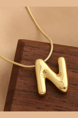 DIVASTRI Gold-Plated Anti-Tarnish N Initial Alphabet Stainless Steel Pendant With Chain