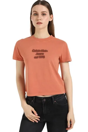 Calvin Klein Women Typography Printed Round Neck Cotton T-shirt