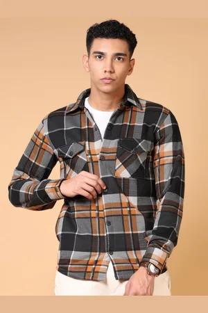 V-Mart Men Checked Printed Shirt Collar Sweatshirt