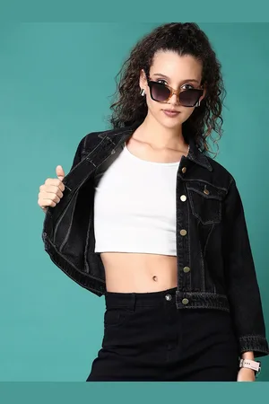 V-Mart Women Spread Collar Solid Cotton Casual Denim Jacket