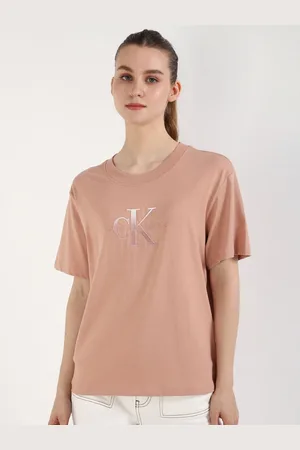 Calvin Klein Women Typography Printed Round Neck Cotton Relaxed Fit T-shirt