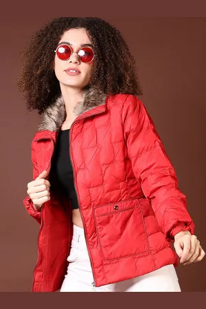 V-Mart Women Mock Collar Solid Cotton Casual Parka Jacket