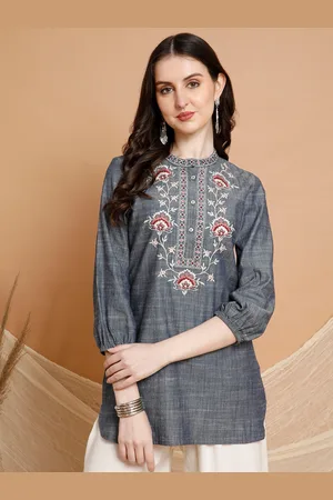 Lakshita Women Cotton Embroidered Mandarin Collar Tunic