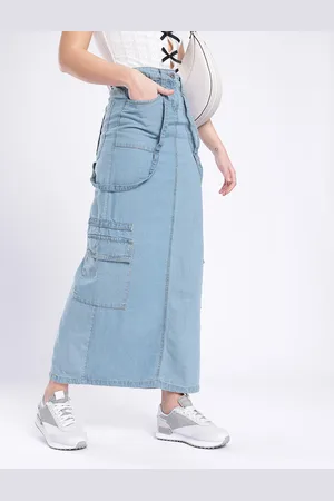DressBerry Women Cool Edge Cargo Denim Maxi Skirt
