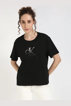 Calvin Klein Women Typography Printed Round Neck Cotton Relaxed Fit T-shirt