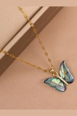DIVASTRI Gold-Plated Anti-Tarnish Butterfly Stainless Steel Pendant With Chain