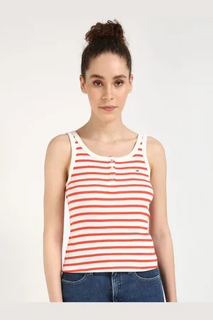 Tommy Hilfiger Women Striped Shoulder Straps Sleeveless Cotton Tank Top