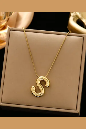 DIVASTRI Gold-Plated Anti-Tarnish S Initial Alphabet Stainless Steel Pendant With Chain