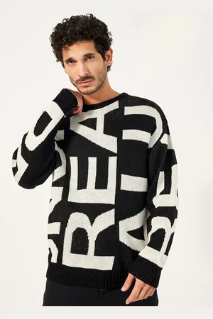 Styli Men Alphabet Patterned Oversized Fit Crew Neck Sweater