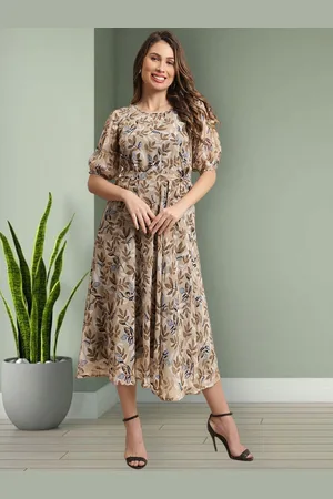 Mast & Harbour Floral Print Puff Sleeve A-Line Midi Dress