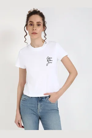 Calvin Klein Women Typography Printed Round Neck Cotton T-shirt