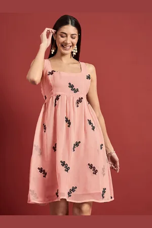 all about you Floral Embroidered Georgette Fit & Flare Dress