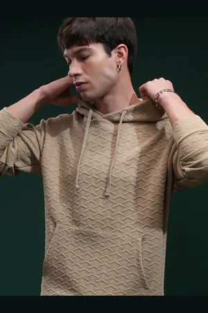 Highlander Men Self Design Drop Shoulder Hooded Kangaroo Pocket Relaxed Fit Sweatshirt