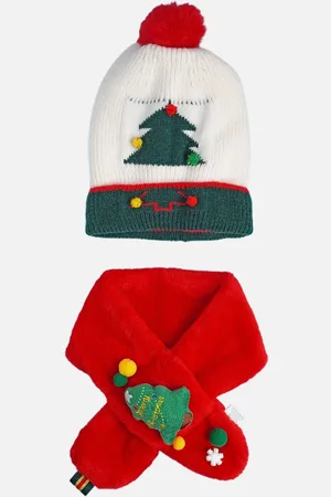 Little Surprise Box LLP Kids Christmas Themed Winter Cap Beanie With Neck Muffler