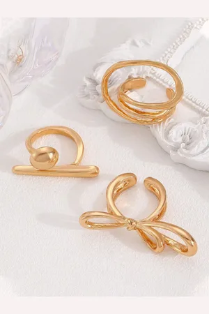 Salty Set Of 3 Funked-Up Gold Stack Rings For Women & Girls