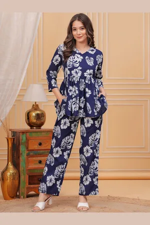 Celebravo Floral Printed V-Neck Pure Cotton Tunic With Trousers