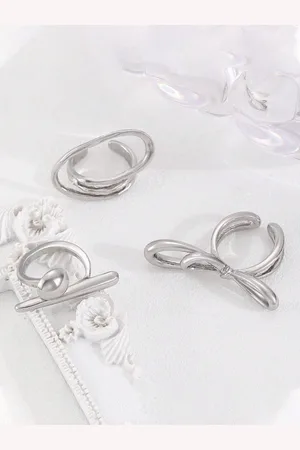 Salty Set Of 3 Funked-Up Silver Stack Rings For Women & Girls