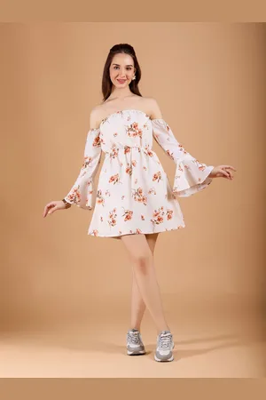 DressBerry Women Off White Flower Print Poly Rayon Mini Dress