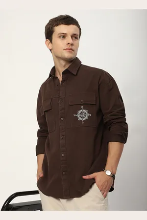 Beyoung Men Spread Collar Solid Cotton Casual Shirt