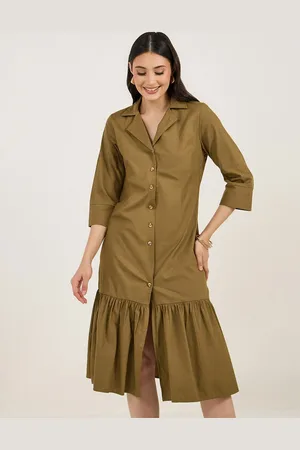 Styli Women Lapel Collar Three Quarter Sleeves A-Line Midi Dress