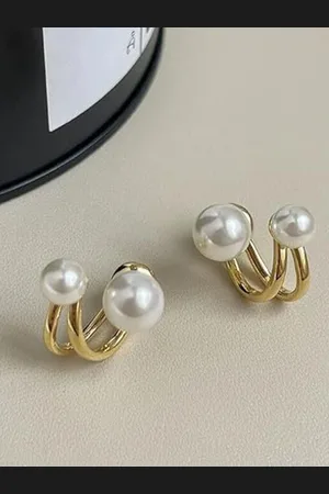 CareDone Gold-Plated Pearls Studded Contemporary Shaped Studs