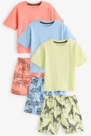 Next Boys Pack of 3 Kids Printed Pure Cotton T-shirt with Shorts