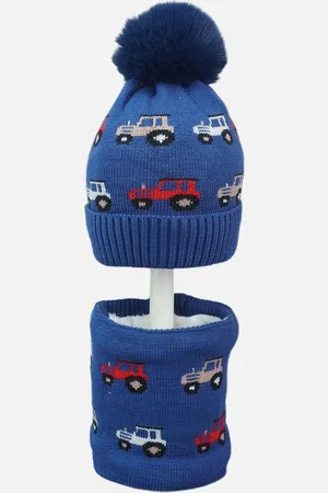 Little Surprise Box LLP Kids Cars Beanie Winter Cap With Neck Cuff Style Muffler