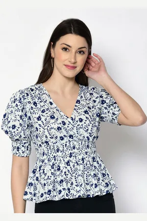 DressBerry Floral Printed Cuffed Sleeve Peplum Top