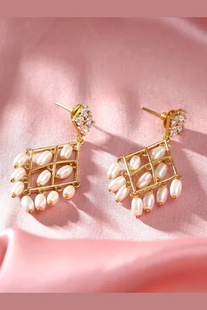 House of Pataudi Gold Plated Artificial Stones and Beads Drop Earrings
