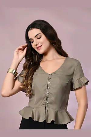 DressBerry Women Crop Flutter Sleeves Peplum Top