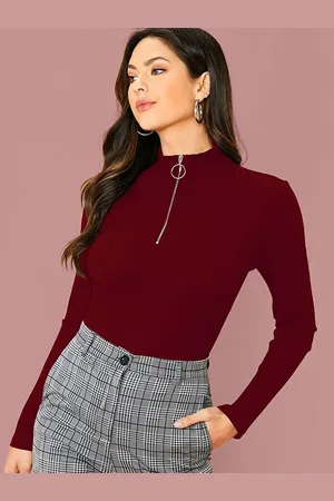Dream Beauty Fashion Women Ribbed High Neck Fitted Top
