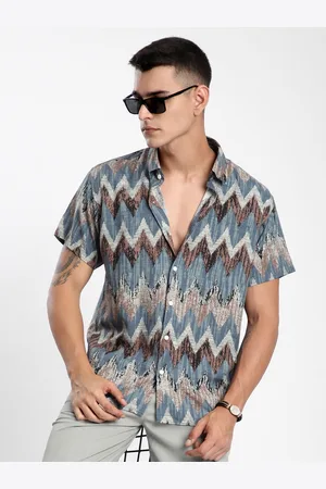 Beyoung Men Spread Collar Abstract Printed Cotton Casual Shirt