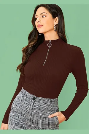 Dream Beauty Fashion Women High Neck Half Zipper Fashion Fitted Top
