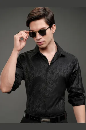 Highlander Men Slim Fit Design Spread Collar Textured Cotton Formal Shirt