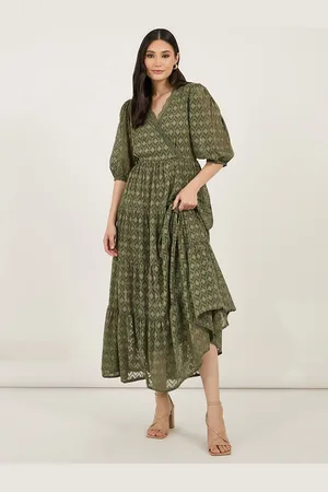 Styli Women V-Neck Balloon Sleeve Tiered Maxi Dress